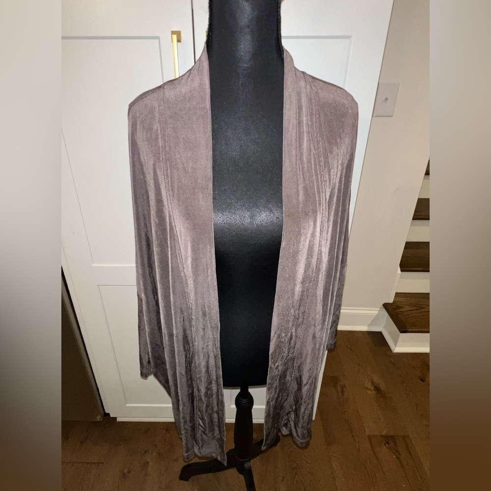Traveler's By Chico's 1 Brown Slinky Stretch Open Front Cardigan Jacket M